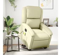 Vidaxl Fauteuil Inclinable De Massage Électrique Crème Cuir Véritable