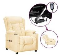 vidaXL Fauteuil inclinable électrique de massage Crème Similicuir Crème G
