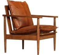vidaXL Fauteuil marron cuir véritable avec acacia