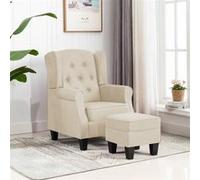 vidaXL Fauteuil avec repose-pied Crème Tissu Multicolore
