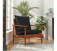 vidaXL Fauteuil en cuir véritable et bois d'acacia solide Noir/Multicolore