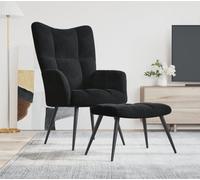 vidaXL Fauteuil relax avec pouf noir velours