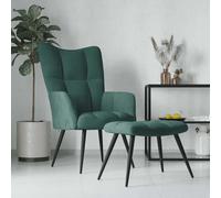vidaXL Fauteuil relax avec pouf vert foncé velours