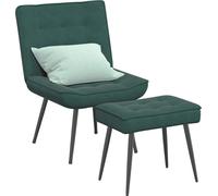 vidaXL Fauteuil relax avec pouf vert foncé velours