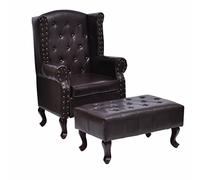 vidaXL Fauteuil Repose-Pied Cuir Artificiel Marron Foncé Salon Canapé Chaise