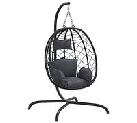 vidaXL Chaise suspendue en forme d'œuf avec coussin rotin PE et acier anthracite