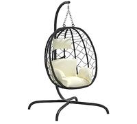 Chaise Suspendue En Forme D'?uf Avec Coussin Lot Tissu Crème Rattan Pe Et Acier