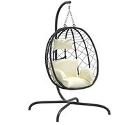 vidaXL Chaise suspendue en forme d'œuf avec coussin blanc crème 360046