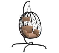 Chaise suspendue en forme d'œuf - VIDAXL - Jardin - Résine tressée - Acier revêtu de poudre - Coussin taupe