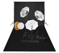 vidaXL Kit de studio photo avec lampes toile de fond et réflecteur Noir