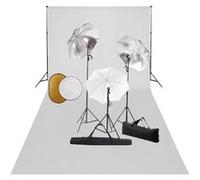 Fotostudioset met lampen, paraplu's, achtergrond en reflector3067096