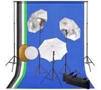 Fotostudioset met lampen, paraplu's, achtergrond en reflector3067101