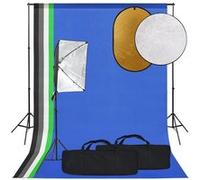 Fotostudioset met softboxlamp, achtergrond en reflector3094670
