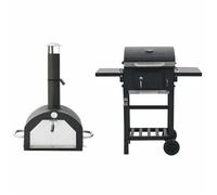 vidaXL Four à pizza et barbecue d'extérieur 3 en 1 Noir