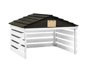 vidaXL Garage de Tondeuse à Gazon Robotique Abri de Tondeuse Housse pour Tondeuse à Gazon Protection Extérieur Noir et Blanc 78x74x54 cm Bois de Sapin