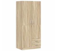vidaXL Garde-Robe Armoire à Vêtements Armoire de Rangement avec 2 Portes et 2 Tiroirs Organisateur Chambre à Coucher Maison Chêne Sonoma 80x52x180 cm Aggloméré