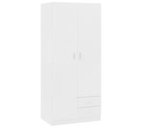 vidaXL Garde-Robe Armoire à Vêtements Armoire de Rangement avec 2 Portes et 2 Tiroirs Organisateur Chambre à Coucher Maison Blanc 80x52x180 cm Aggloméré