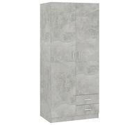 vidaXL Garde-Robe Armoire à Vêtements Armoire de Rangement avec 2 Portes et 2 Tiroirs Organisateur Chambre à Coucher Maison Gris Béton 80x52x180 cm Aggloméré