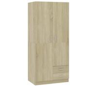 vidaXL Garde-Robe Armoire à Vêtements Armoire de Rangement avec 2 Portes et 2 Tiroirs Organisateur Chambre à Coucher Maison Chêne Sonoma 80x52x180 cm Aggloméré