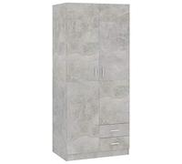 vidaXL Garde-Robe Armoire à Vêtements Armoire de Rangement avec 2 Portes et 2 Tiroirs Organisateur Chambre à Coucher Maison Gris Béton 80x52x180 cm Aggloméré