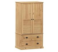 Garde-Robe ""Vigo"" 90x55x170 Cm Bois De Pin Massif Cire Miel Avec Volets Marron