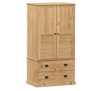 Garde-Robe ""Vigo"" 90x55x170 Cm Bois De Pin Massif Cire Miel Avec Volets Marron