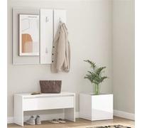 vidaXL Ensemble de Meubles de Couloir Ensemble de Vestiaire Banc d'Entrée Miroir Jardinière Salon Intérieur Blanc Brillant 3082059