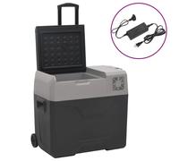 vidaXL Glacière avec Roue et Adaptateur, Réfrigérateur de Voiture, Glacière Électrique Randonnée Pique-nique Camping, Noir et Gris 30L Polypropylène