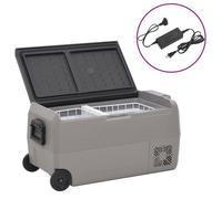 vidaXL Glacière avec roue et adaptateur noir et gris 50 L PP et PE, glacière électrique, réfrigérateur à compresseur, glacière de camping