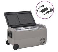 vidaXL Glacière avec roue et adaptateur noir et gris 60 L PP et PE, glacière électrique, réfrigérateur à compresseur, 3154640.