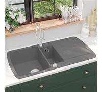 vidaXL Gootsteen dubbele bak graniet grijs 142947 Gris G