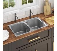 vidaXL Evier Double de Cuisine avec Crépine et Piège Evier Encastré Evier à Double Vasque Maison Intérieur Robuste Acier 145074