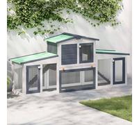 vidaXL Grand clapier à lapins gris et blanc 201x45x85 cm bois