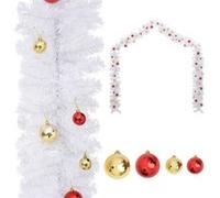 Guirlande de Noël Décorée avec Boules Guirlande Artificielle Décoration de Noël Ornement Jardin Arrière-cour Extérieur Blanc 10 m
