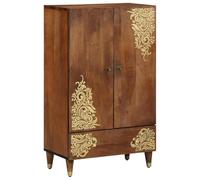 vidaXL Haut Armoire Marron 60 x 33 x 100 cm Bois de Mangue Massif | Les belles incrustations florales lui donnent vraiment un effet waouh, Pas mal d'espace pour garder tes trucs en ordre,
