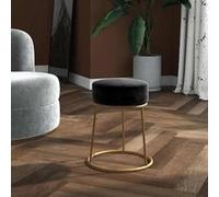 Tabouret Rond Pouf de Salon Repose-pied de Salle de Séjour Tabouret de Couloir Chambre à Coucher Maison Intérieur Noir Velours