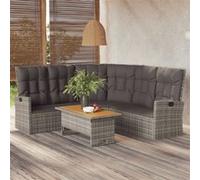 vidaXL Hoekbank verstelbaar met kussens poly rattan grijs362182 Gris G
