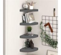 vidaXL Hoekschappen zwevend 4 st 25x25x3,8 cm MDF hoogglans grijs323894 Gris G