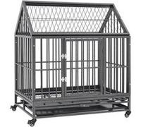 vidaXL Cage pour chien avec roues et toit acier 92x62x106 cm Noir