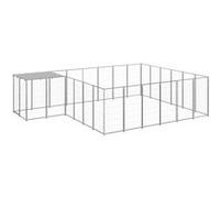vidaXL Chenil Argenté 12,1 m² Acier Enclos pour Chiots Cage Chiens Extérieur 3082220