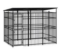 vidaXL Hondenkennel met dak 5,53 mÂ² staal3097966 Noir G
