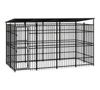 vidaXL Hondenkennel met dak 7,37 mÂ² staal3097967 Noir G