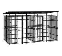 vidaXL Hondenkennel met dak 7,37 m² staal3098014 Noir G