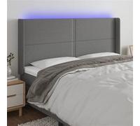 Tête de Lit à LED Meuble de Chambre à Coucher Accessoire de Lit Double Tête de Cadre de Lit Intérieur Gris Foncé 183x16x118/128 cm Tissu