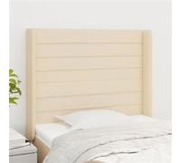 Tête de Lit avec Oreilles Meuble de Chambre à Coucher Accessoire de Lit Simple Tête de Cadre de Lit Intérieur Crème 103x16x118/128 cm Tissu