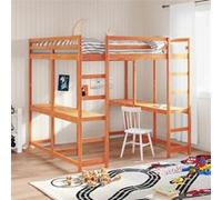 vidaXL Hoogslaper met bureau en ladder grenenhout wasbruin 160x200 cm3284235 Marron G