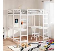 vidaXL Hoogslaper met bureau en ladder grenenhout wit 140x200 cm3284237 Blanc G