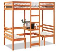 vidaXL Lit mezzanine avec bureau et chaises en pin brun cire 80x200 cm