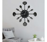 vidaXL Horloge murale et cuillère avec fourchette Noir 40 cm Aluminium