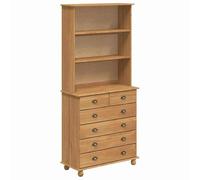 vidaXL Hutch « Askim » en Bois Massif Marron doré avec Un Grand Espace de Rangement, 8 tiroirs et 2 étagères, Indispensable pour Salle à Manger et Salon, Style apothicaire en Bois Vintage